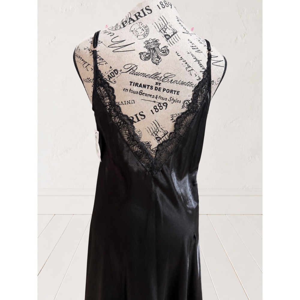 NWT INC International Concepts Black Satin Maxi Nightgown Lace Trim Small - Picture 7 of 12